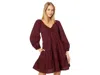 Madewell Teresa Mini Dress Womens Cabernet Tie Front Tiered Long Sleeve Jdm512 In Burgundy