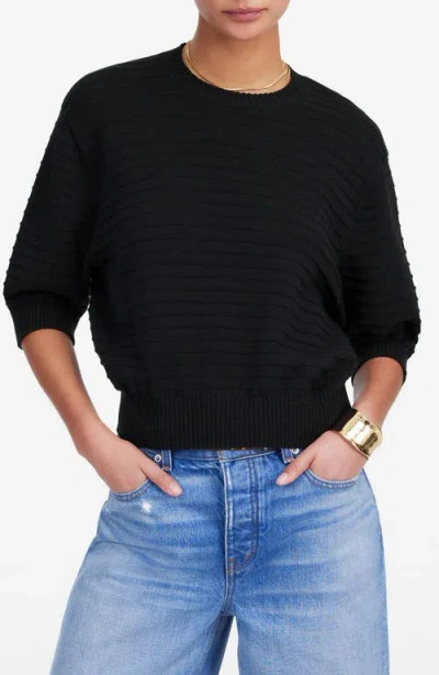 Madewell Textural Stitch Cotton Sweater In Black