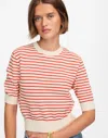 Shop Madewell Textural-stitch Cotton Sweater In Bright Flame Stripe