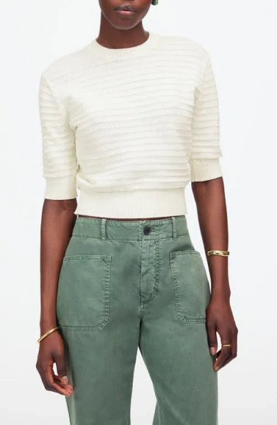 Madewell Textural Stitch Cotton Sweater In Ivory