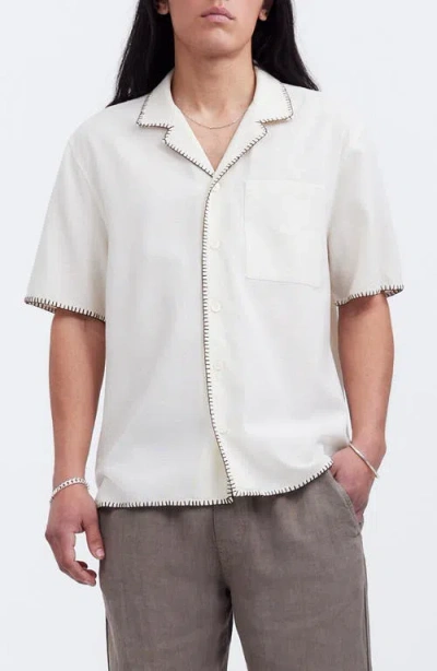 Madewell Textured Gauze Easy Short Sleeve Button-up Shirt In Parchment