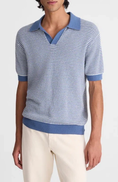 Madewell Textured-stitch Johnny-collar Sweater Polo In Blue