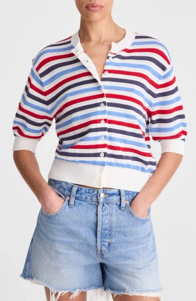 Madewell Textured Stripe Short Sleeve Cotton Cardigan In Multi