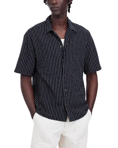 Madewell Textured Stripe Short Sleeve Shirt In Deep Indigo