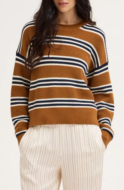 Madewell The Arden Crewneck Sweater In Acorn And Navy Trio Stripe