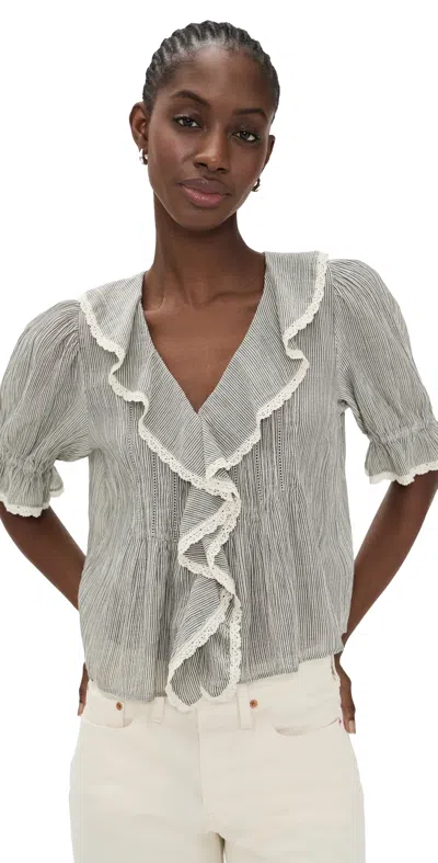 Madewell The Blaire Top Black And Ivory Micro Stripe In Gray