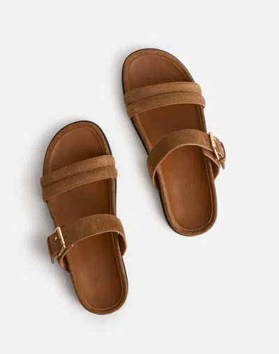 Madewell The Dara Double-strap  Slide Sandal In Aged Cognac