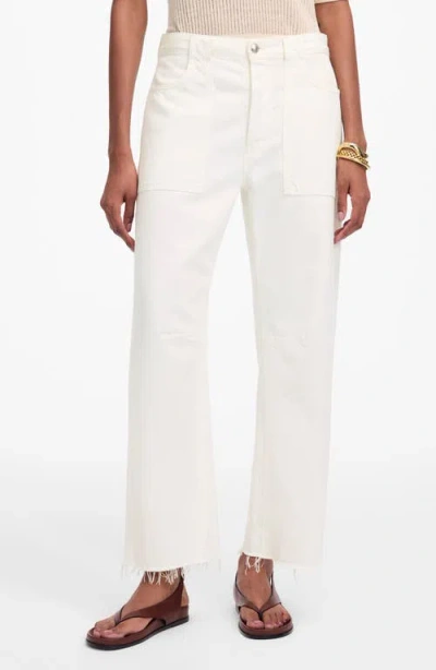 Madewell The Darted Raw Hem Barrel Leg Utility Jeans In Neutral