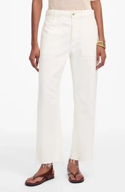 Madewell The Darted Raw Hem Barrel Leg Utility Jeans In White
