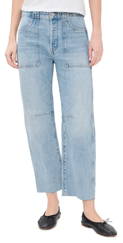 Madewell The Darted Utility Barrel Leg Jeans Faded Horizon Wash In Blue