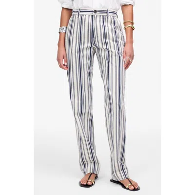 Madewell The Dean Stripe Easy Straight Leg Cotton & Linen Pants In White