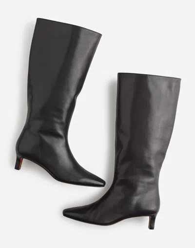 Madewell The Dimes Kitten-heel Knee Boot With Extended Calf In True Black