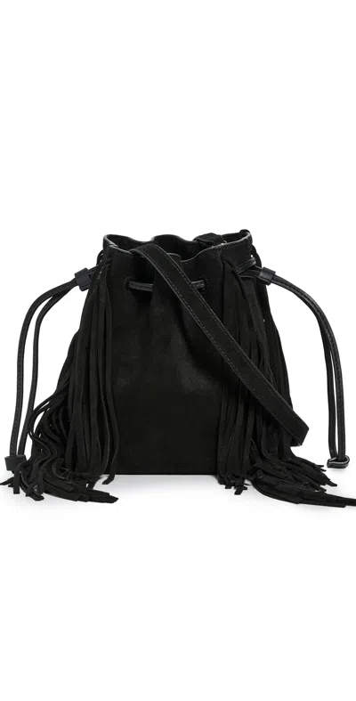 Madewell The Drawstring Crossbody Bucket Bag In Suede True Black