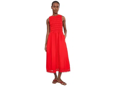 Madewell The Embroidered Melody Smocked Midi Dress Wild Poppy In Red