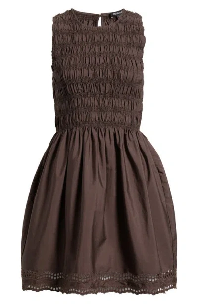 Madewell The Embroidered Melody Smocked Minidress In Brown