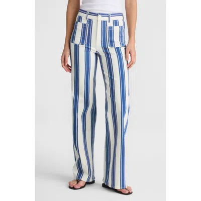 Madewell The Emmy Stripe Patch Pocket Wide Leg Pants In Blue
