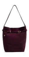 Madewell The Essential Belted Bucket Tote In Suede Dark Burgundy In Purple