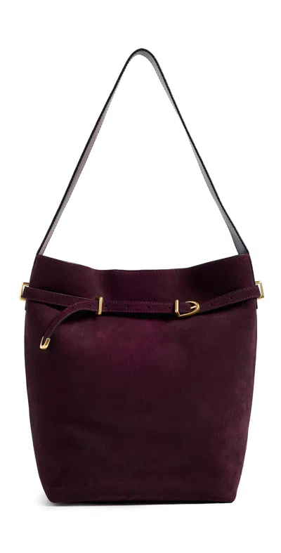 Madewell The Essential Belted Bucket Tote In Suede Dark Burgundy
