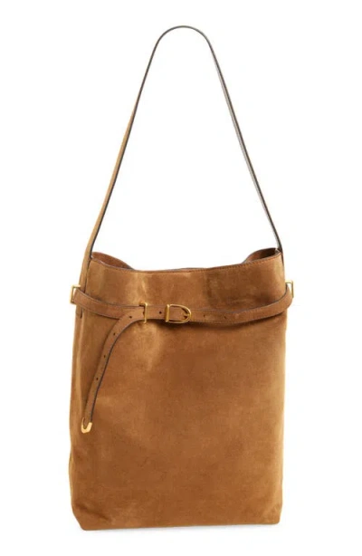 Madewell The Essential Belted Suede Bucket Tote In Brown