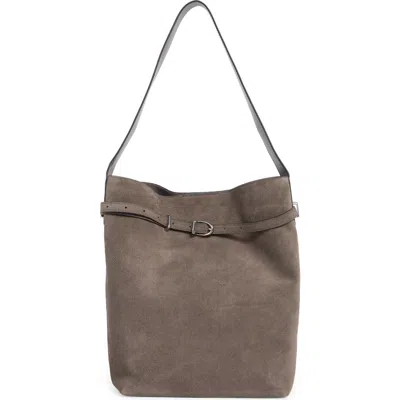 Madewell The Essential Belted Suede Bucket Tote In Coastal Granite