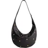 Madewell The Essential Studded Suede Curve Shoulder Bag In Black