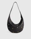 Madewell The Essential Studded Suede Curve Shoulder Bag In Black