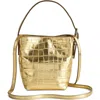 Madewell The Essential Micro Croc Embossed Metallic Leather Bucket Tote In Gold