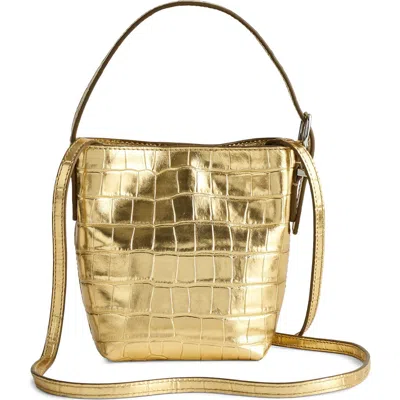 Madewell The Essential Micro Croc Embossed Metallic Leather Bucket Tote In Gold Metallic