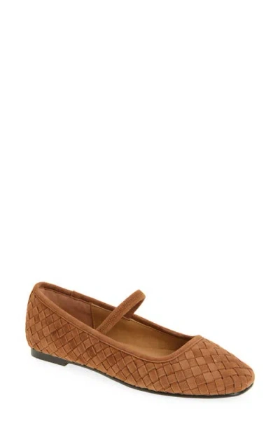 Madewell The Greta Woven Mary Jane Flat In Warm Hickory