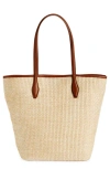 MADEWELL THE LEATHER TRIMMED STRAW TOTE