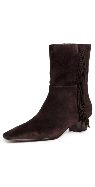 MADEWELL THE LEXIE FRINGED ANKLE BOOTS IN SUEDE DARK CAROB
