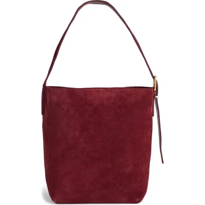 Madewell The Medium Essential Suede Bucket Tote In Deep Merlot