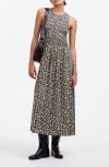 Madewell The Melody Floral Smocked Midi Dress In Dark Pavement