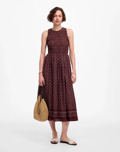 Madewell The Melody Scoopback Smocked Midi Dress In Red