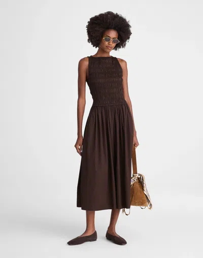 Madewell The Melody Smocked Midi Dress In Brown