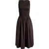 Madewell The Melody Smocked Midi Dress In Brown