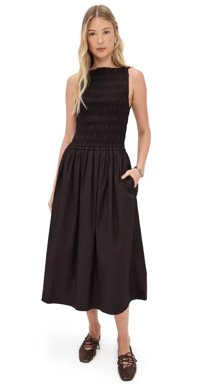 Madewell The Melody Smocked Midi Dress Chocolate In Black