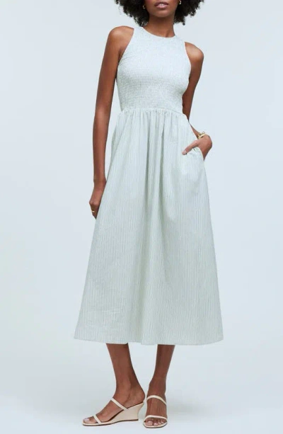 Madewell The Melody Smocked Midi Dress In Pistachio