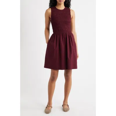 Madewell The Melody Smocked Minidress In Burgundy