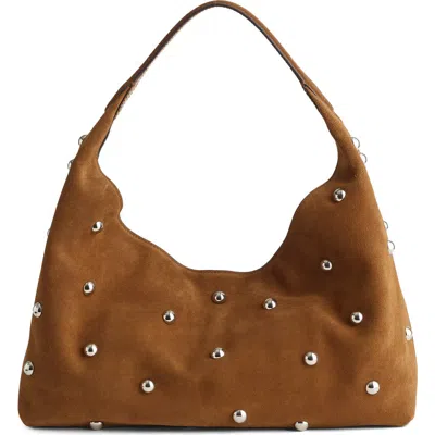 Madewell The Mylie Studded Suede Shoulder Bag In Dried Acorn