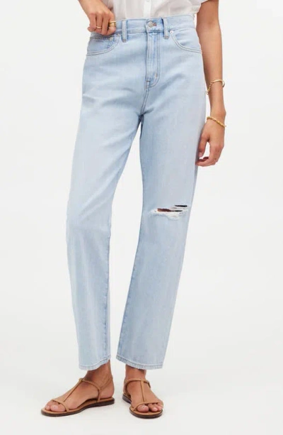 Madewell The Perfect Summer '90s Ripped High Waist Crop Straight Leg Jeans In Fitzgerald Wash