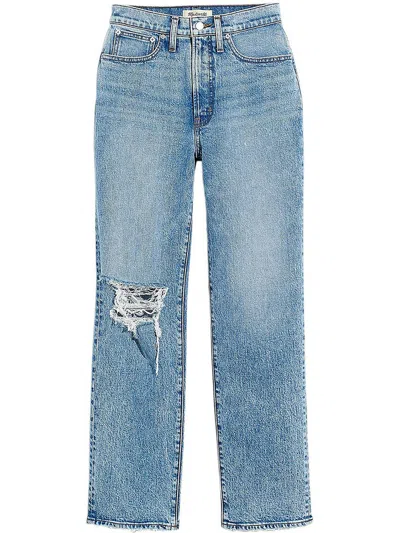 Madewell The Perfect Vintage Womens High Rise Ripped Straight Leg Jeans In Blue