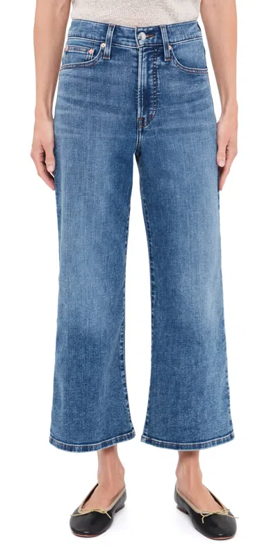 Madewell The Petite Wide Leg Crop Jeans Oneida Wash In Blue
