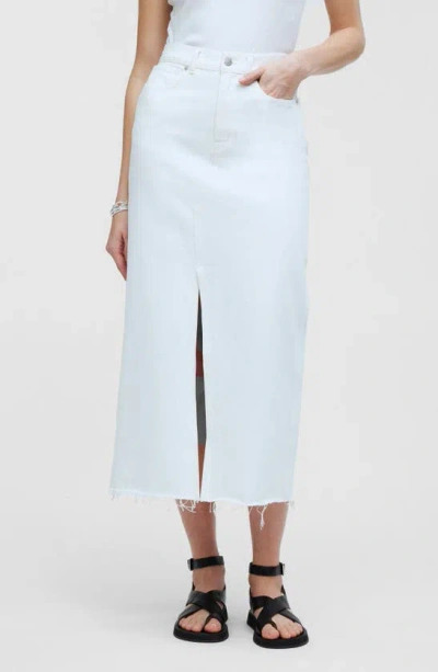 Madewell The Rilee Raw Hem Denim Midi Skirt In Tile White