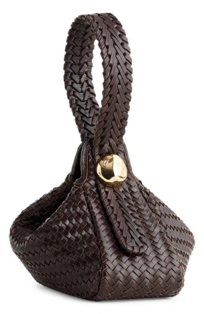 Madewell The Sculpted Metal Woven Leather Wristlet Bag In Coffee Bean
