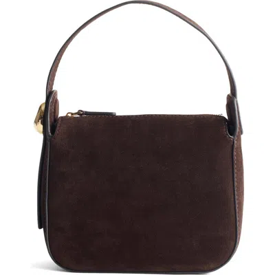 Madewell The Sculpted Metal Wristlet Suede Handbag In Brown