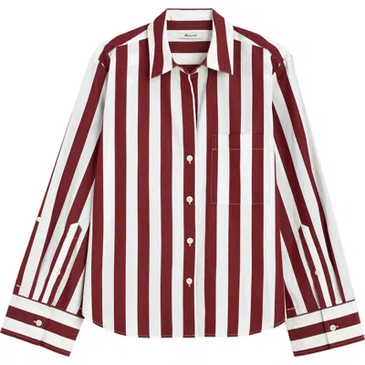 Madewell The Signature Cotton Poplin Y-neck Shirt In Brown