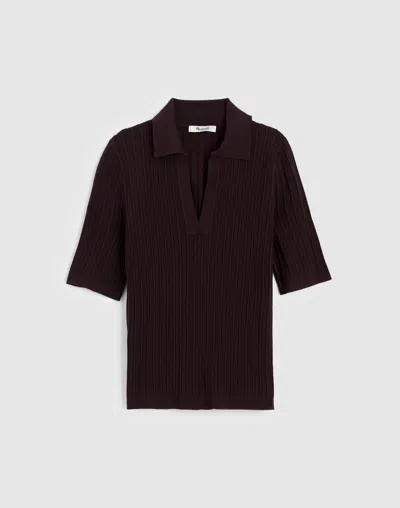 Madewell The Signature Knit Johnny-collar Sweater In Brown