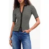 Madewell Stripe Antonia Snowy Short Sleeve Polo Tee Abyss In Abyss