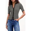Madewell Stripe Antonia Snowy Short Sleeve Polo Tee Abyss In Abyss
